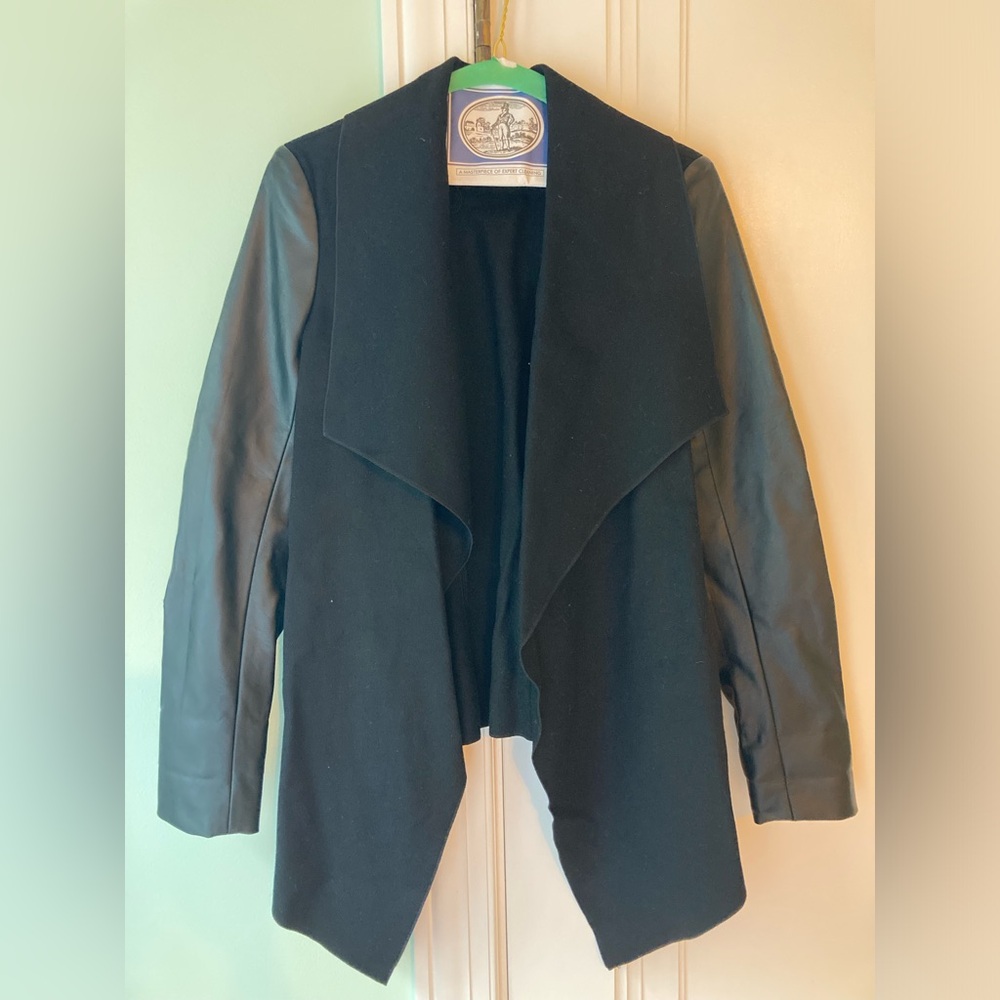 Guess Waterfall Blazer with Vegan Leather Sleeves, New Without Tags, Never Worn